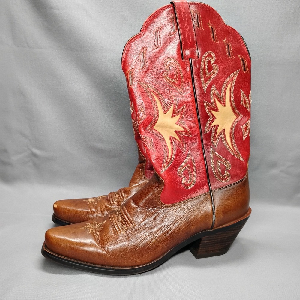 Ariat Womens Red and Brown Leather Western Cowboy Boots 15501 US 10B